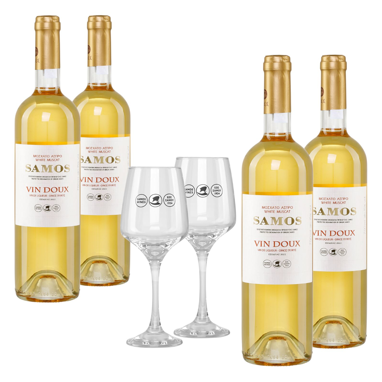 Samos Wein Vin Doux weiß 4x 0,75l + 2 Gläser kaufen, 37,99 €